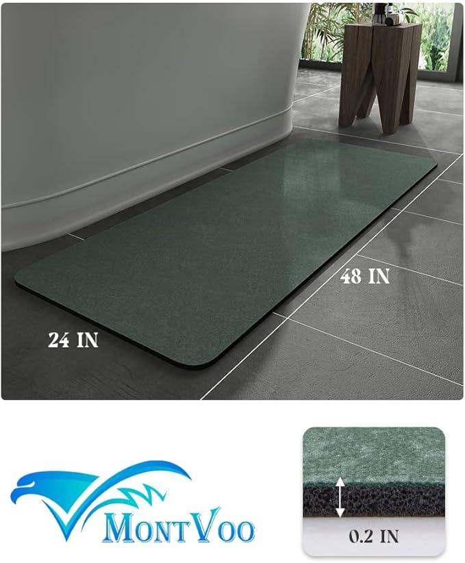 MontVoo -Bath Mat Rug-Rubber Backing Non Slip Quick Dry Absorbent Thin Bathroom Rugs Fit Under Door-Faux Suede Surface Bathroom Floor Mats-Shower Rug for in Front of Bathtub Shower Green 24"x48" - ModernBath