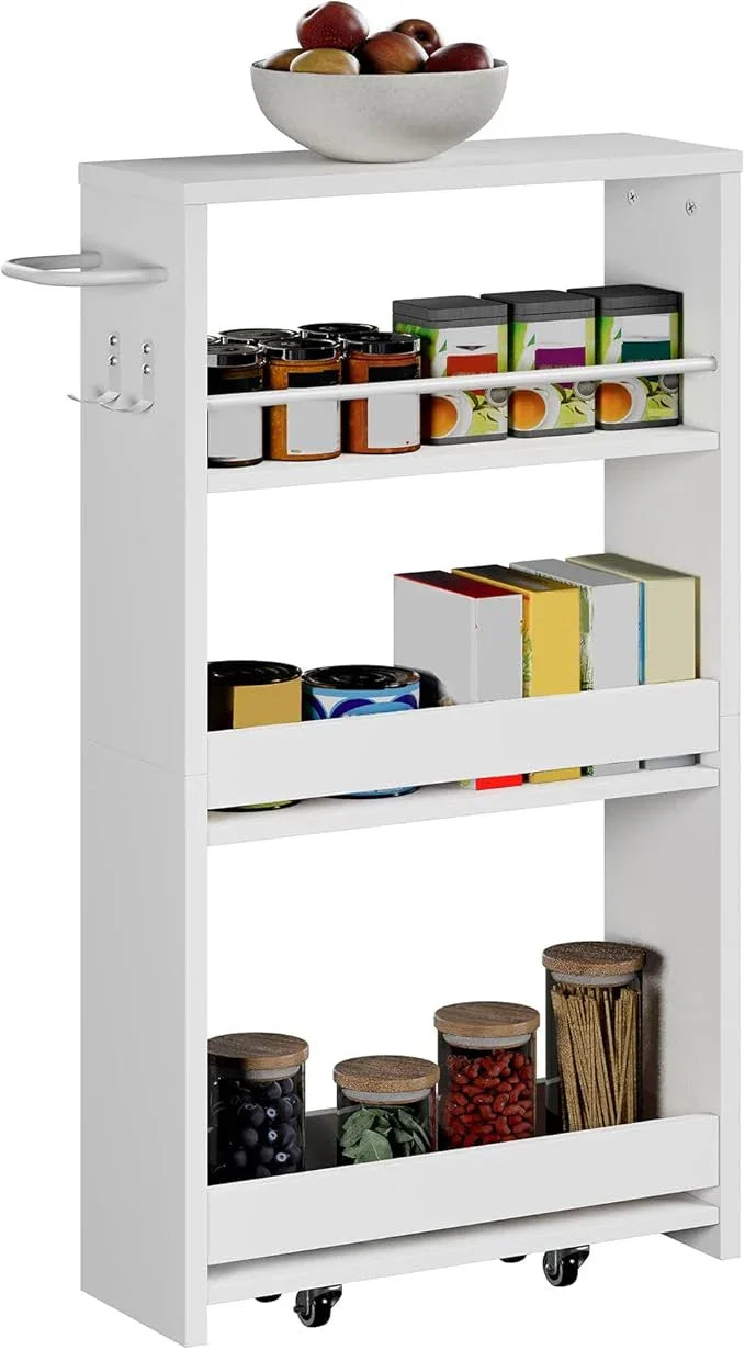 ChooChoo 4-Tier Slim Storage Cart with Handle, 5.51" W Rolling Utility Cart on Universal Wheels, Kitchen Cart Mobile Shelving Organization for Laundry Room, Bathroom & Narrow Places, White - ModernBath