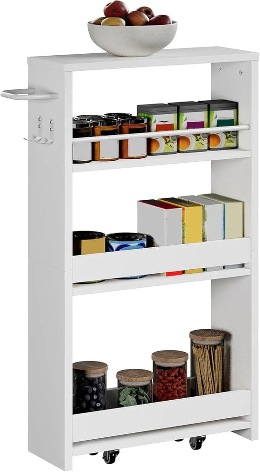 ChooChoo 4-Tier Slim Storage Cart with Handle, 5.51" W Rolling Utility Cart on Universal Wheels, Kitchen Cart Mobile Shelving Organization for Laundry Room, Bathroom & Narrow Places, White - ModernBath