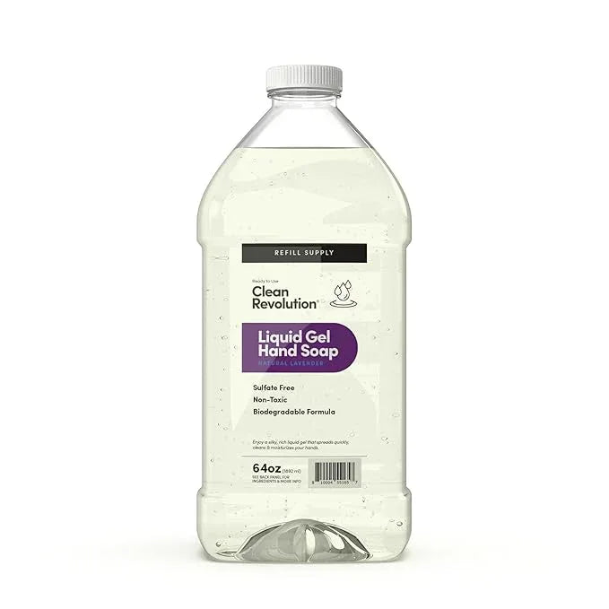 Clean Revolution Liquid Gel Hand Soap, Silky Rich Liquid, Quick Lather, Fast Rinsing, Contains Real Essential Oils (Natural Lavender) 64 Fl Oz - ModernBath