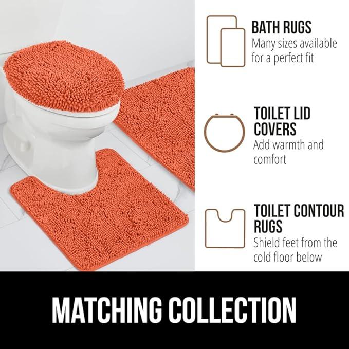 GORILLA GRIP Bathroom Rug Sets, Soft Chenille 2 Piece Area Rugs Set, Toilet Base Mat and 30x20 Carpet, Absorbent Microfiber Washable Mats Dry Quickly, Home Décor and Bath Room Accessories, Coral - ModernBath