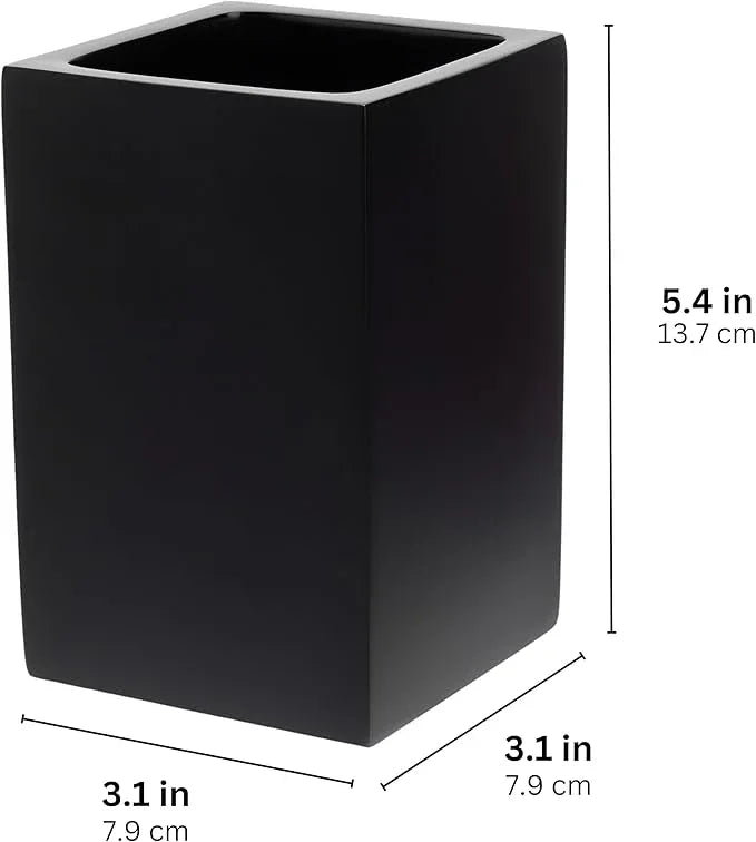 Yew Design Matte Black Toothbrush and Toothpaste Holder for Bathroom Vanity and Countertop, Square Organizer for Electric Toothbrushes, Floss, Razors, Cotton, and Mouthwash - ModernBath
