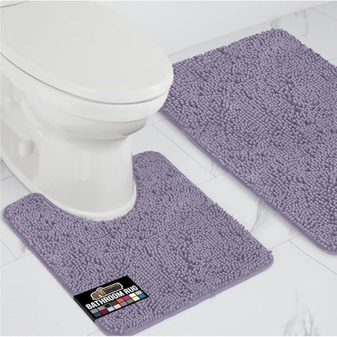 GORILLA GRIP Bathroom Rug Sets, Soft Chenille 2 Piece Area Rugs Set, Toilet Base Mat and 30x20 Carpet, Absorbent Microfiber Washable Mats Dry Quickly, Home Décor and Bath Room Accessories, Lt Purple - ModernBath