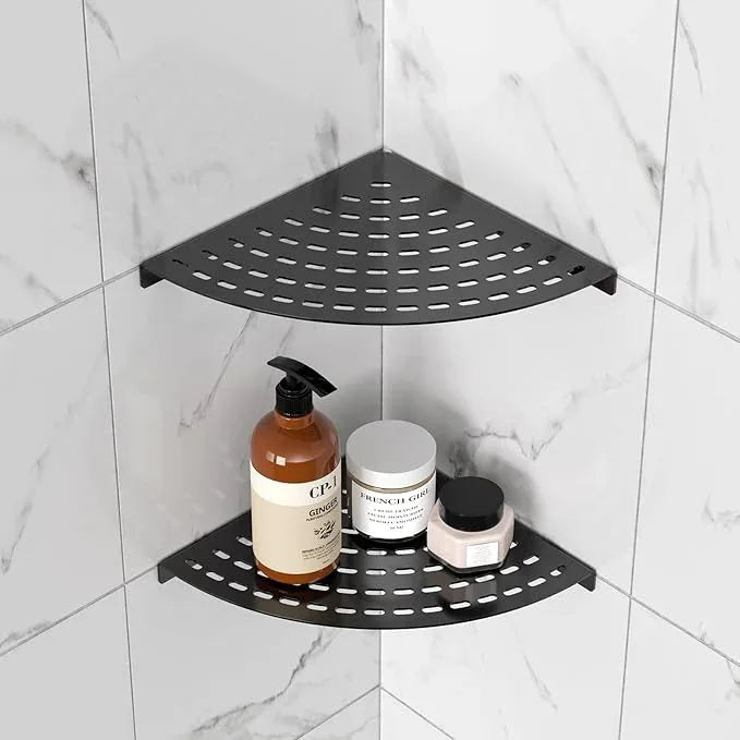 2 Pack Corner Shower Shelves 304 Stainless Steel Shower Corner Shelf Matte Black 8 in Corner Shower Shelf Prevent Rust Drilling Installation - ModernBath
