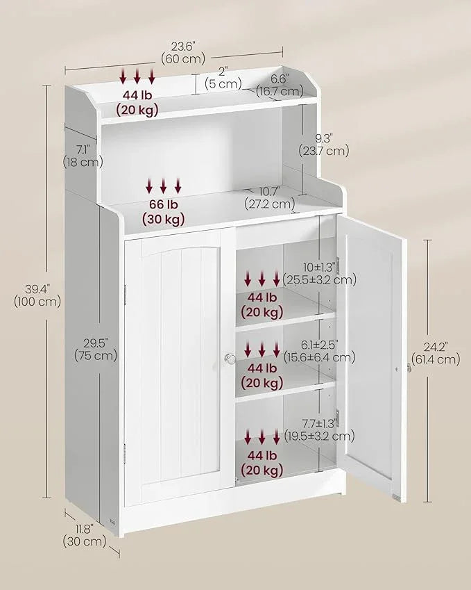 VASAGLE 39.4-Inch Tall Storage Cabinet, Floor Cabinet with 2 Doors, 2 Adjustable Shelves, Freestanding, for Bathroom, Kitchen, Living Room, Cloud White UBBC770W01 - ModernBath