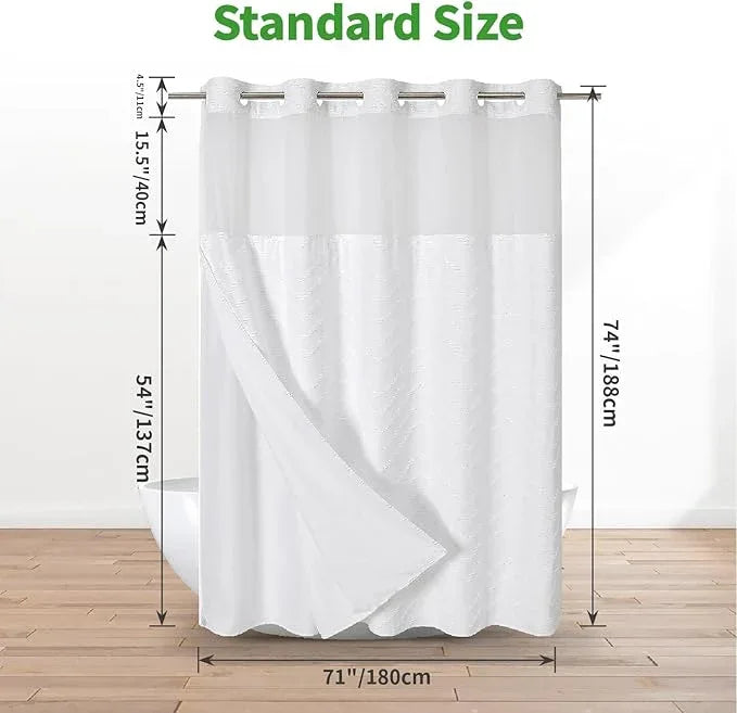 eachope No Hook Tufted Chevron Striped Shower Curtain with Snap-in Fabric Liner set-71Wx74H,Hotel Grade,Boho Style Waterproof Shower Curtain with See Through Top Window,White - ModernBath