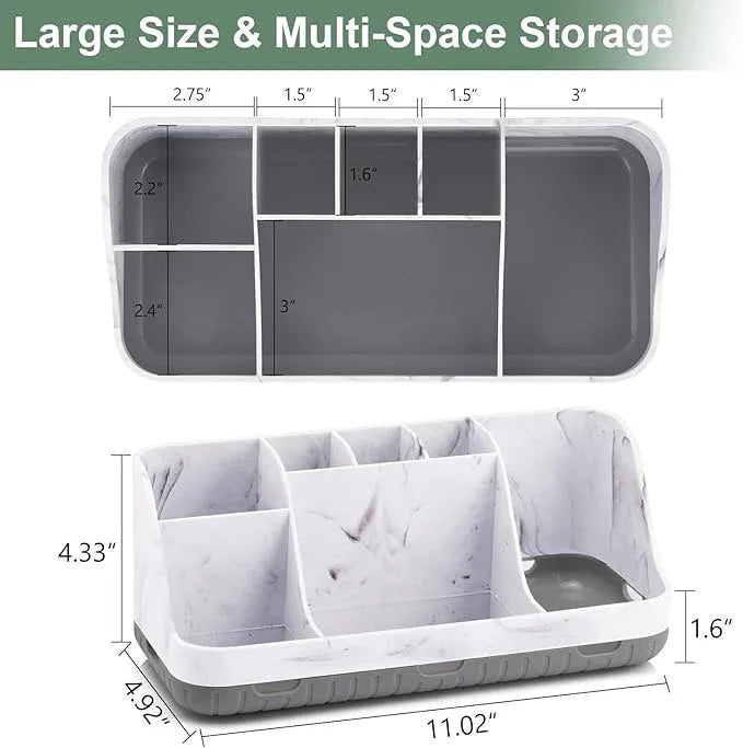 GFWARE Marble Bathroom Countertop Organizer - Detachable 7 Slots Kids Electric Toothbrush and Toothpaste Holde Drainage for Bathroom Accessories Organization Counter Vanity Storage, Grey - ModernBath