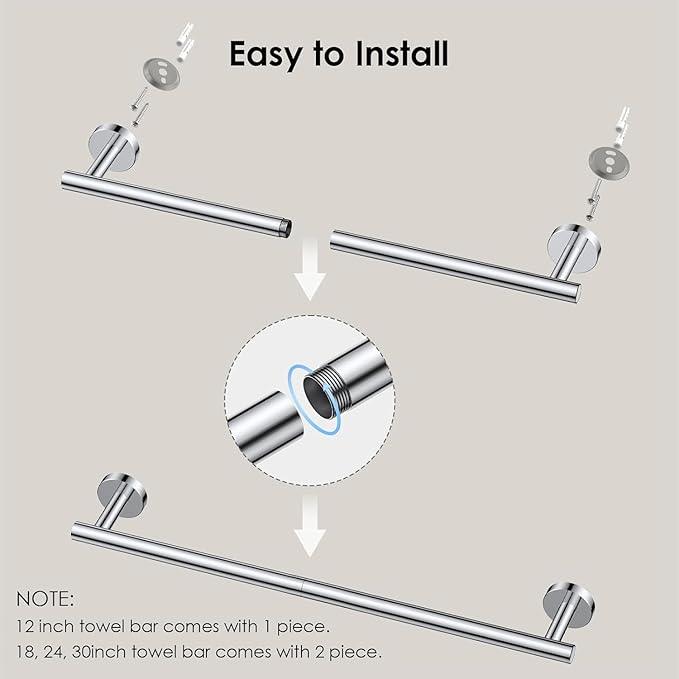 FORIOUS Towel Bar Wall Mounted, Stainless Steel Towel Racks for Bathroom, Includes Wall Mounting Hardware (Chrome, 32 Inch) - ModernBath