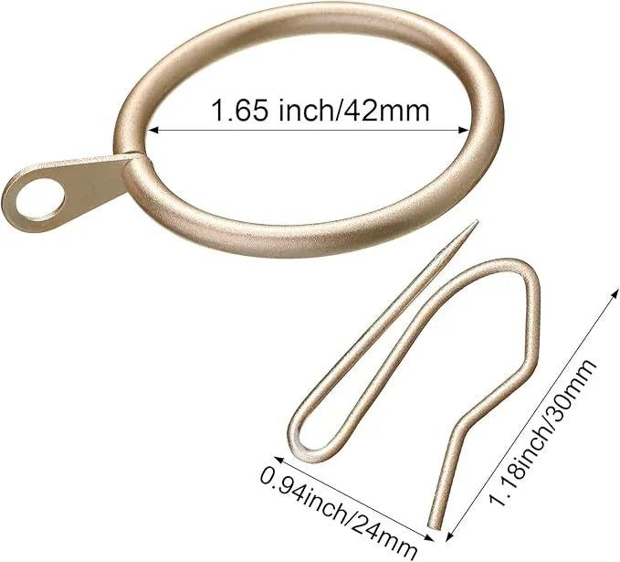Hotop 30 Pcs Metal Drapery Curtain Rings 0.98/1.26/1.65 inch Interior Diameter and 30 Pcs Hanging Curtain Drapery Pin Hooks for Window Door Shower(Champagne Gold,42mm) - ModernBath