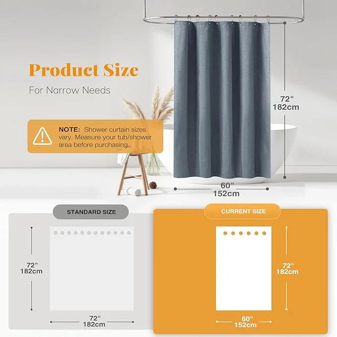 BTTN Fabric Shower Curtain, Linen Textured Heavy Duty Polyester Cloth Shower Curtain Set with Plastic Hooks, Blue Grey, 60x72 - ModernBath