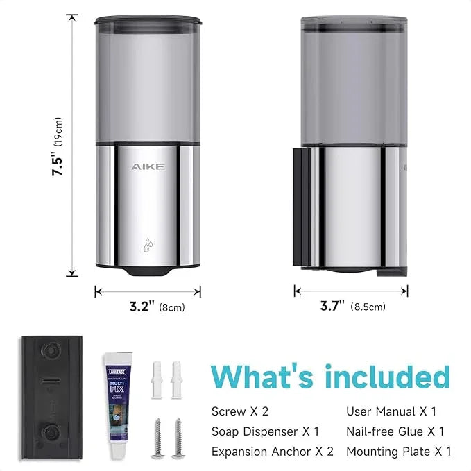 AIKE Automatic Wall Mount Liquid Soap Dispenser for Home and Commercial Bathroom 13.5oz IPX7 Waterproof,Polished Stainless Steel - ModernBath
