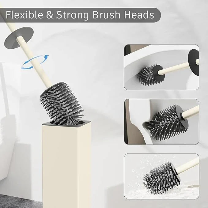 BGL Standing Toilet Brush and Holder Matte White Aluminium Toilet Bowl Cleaner Brush and Holder for Bathroom Storage and Organization, Square Design Sturdy and Space Saving - ModernBath