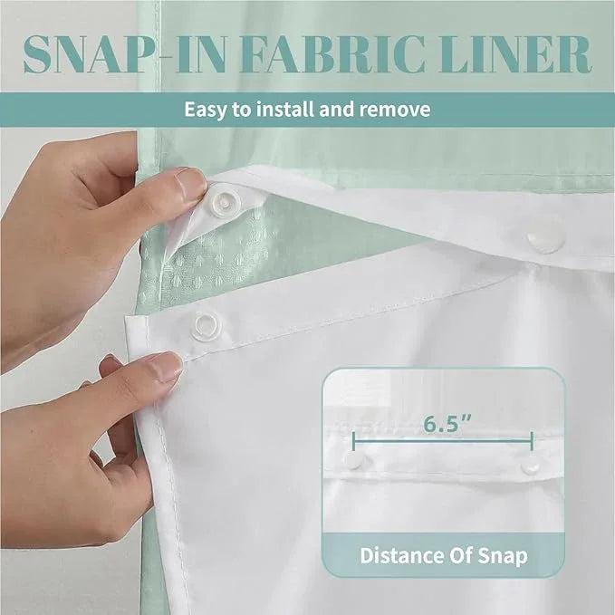 eachope MintGreen No Hook Waffle Weave Shower Curtain with snap-in Liner Replacement, 230GSM Waterproof Fabric Hotel Shower Curtain Set for Bathroom, Through Mesh Top Window,71Wx77H - ModernBath