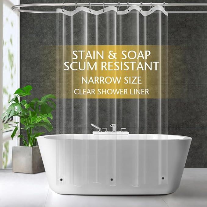 ZEMAHOME Narrow Size Clear Plastic Shower Curtain Liner, 54x72 Inch Thin Lightweight Transparent Plastic Bathroom Shower Showroom Inner Curtain with Rustproof Metal Grommet Holes and Weighted Magnets - ModernBath