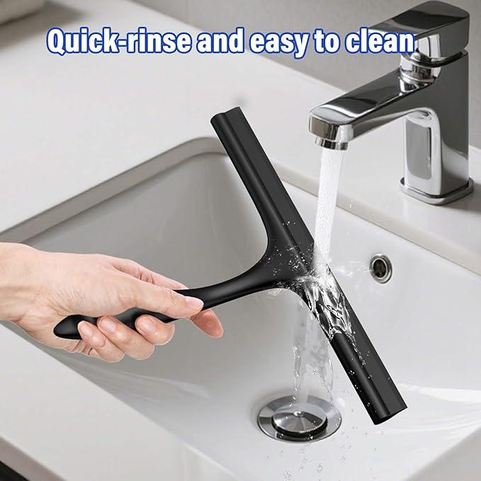 Anjinwiper Shower Squeegee for Glass Doors with Adhesive Hook, Window Squeegee for Shower Glass, Cleaning Tile Wall, Bathroom Cleaner Tool Household Silicone Squeegee(10 inch-Black) - ModernBath
