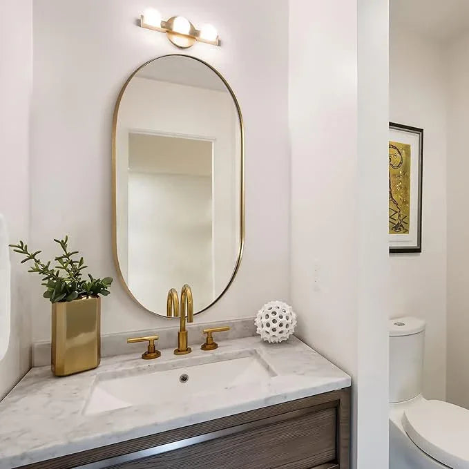 Andy Star Brass Oval Mirror, 24x40 Inch Bathroom Mirror Gold, Brass Vanity Mirror, Pill Shaped Mirrors Gold Metal Frame Stainless Steel 1’’ Deep Hang Vertically & Horizontally - ModernBath