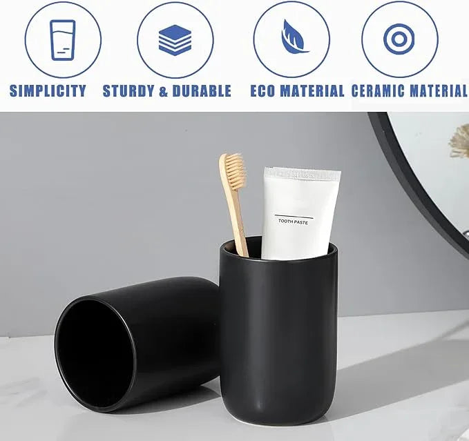 Matte Black Toothbrush Holders for Bathrooms - 1 Cups Ceramic Toothbrush Toothpaste Holders, Black Bathroom Tumbler Cup Reusable Toothbrush Cup Black Mouthwash Cup, Bathroom Counter Organizer - ModernBath