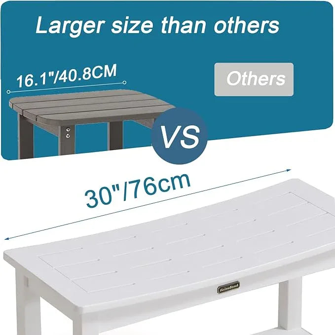 30'' Heavy Duty Shower Bench for Inside Shower, White Poly Bath Stool for Shaving Legs, Waterproof Spa Bath Chair Seat with Adjustable Feet, Weight Capacity 700LBS (30 x 13 Inches) - ModernBath
