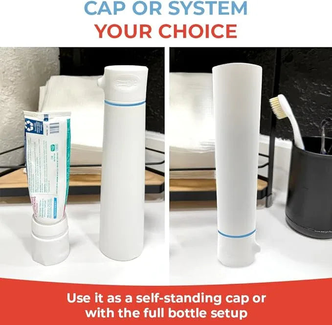 SqueezMe EasyPump Toothpaste Dispenser System - No-Mess Toothpaste Dispenser for Kids, Adults, Families - Hygienic Design & Easy One-Hand Use - Organizers & Accessories for Bathroom - Universal Fit - ModernBath