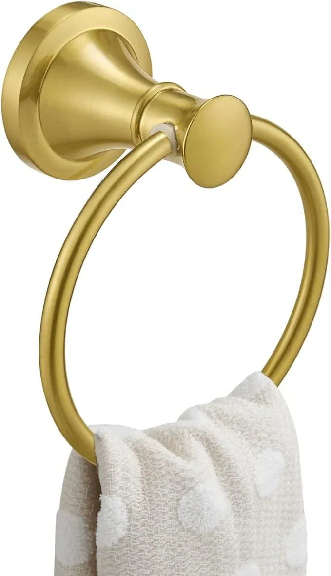 BESy Brushed Gold Bathroom Hand Towel Ring Towel Holder, Rustproof Wall Mounted Bathroom Hardware Accessory SUS 304 Stainless Steel Towel Rack - ModernBath