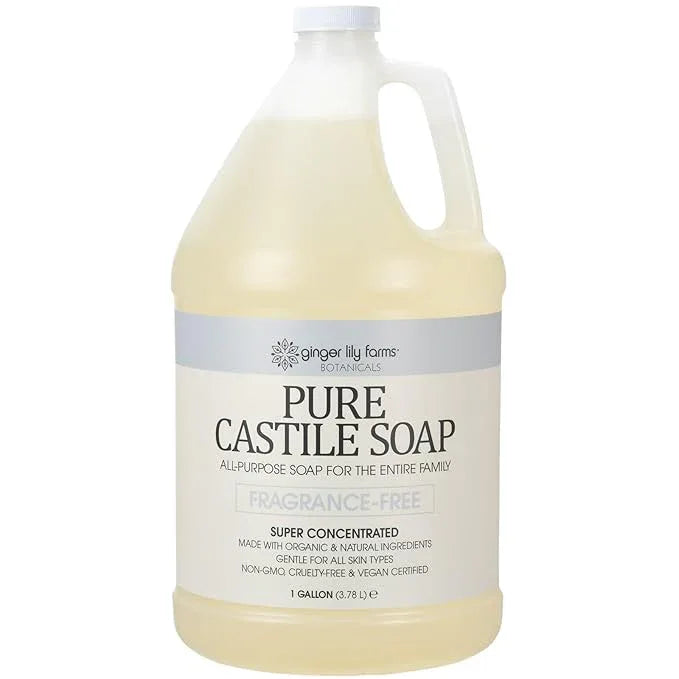Ginger Lily Farms Botanicals Pure Castile Liquid Soap Refill, Fragrance-Free, 1 Gallon, All-Purpose Cleaner for Body, Face, Hair, Dishes, Laundry & Pets, Non-GMO, 100% Vegan & Cruelty-Free - ModernBath