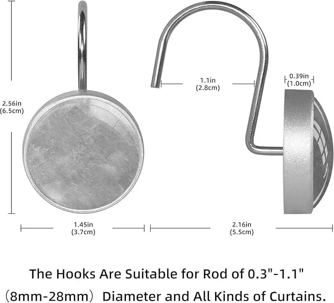 Gray Shower Curtain Hooks Set of 12 Rustproof Metal Decorative Shower Hooks for Curtains Rods Shower Curtain Rings for Bathroom Living Room Bedroom - ModernBath