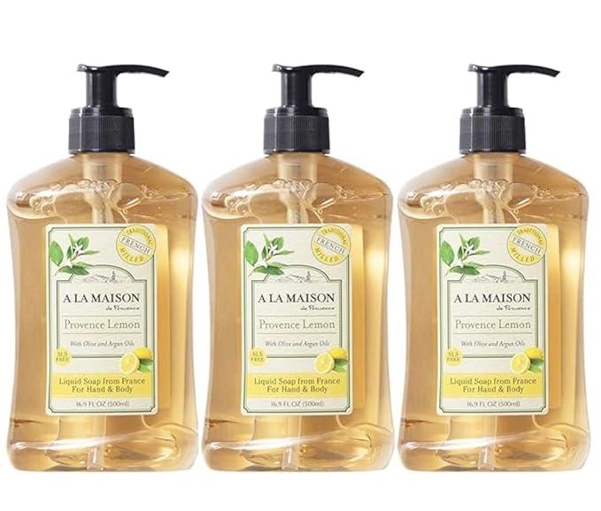 A LA MAISON Provence Lemon Liquid Hand Soap 16.9 Fl Oz - Natural Hand Wash Made with Essential Oils - Biodegradable, Plant-Based, Vegan, Cruelty-Free, Alcohol & Paraben Free (3 Pack) - ModernBath