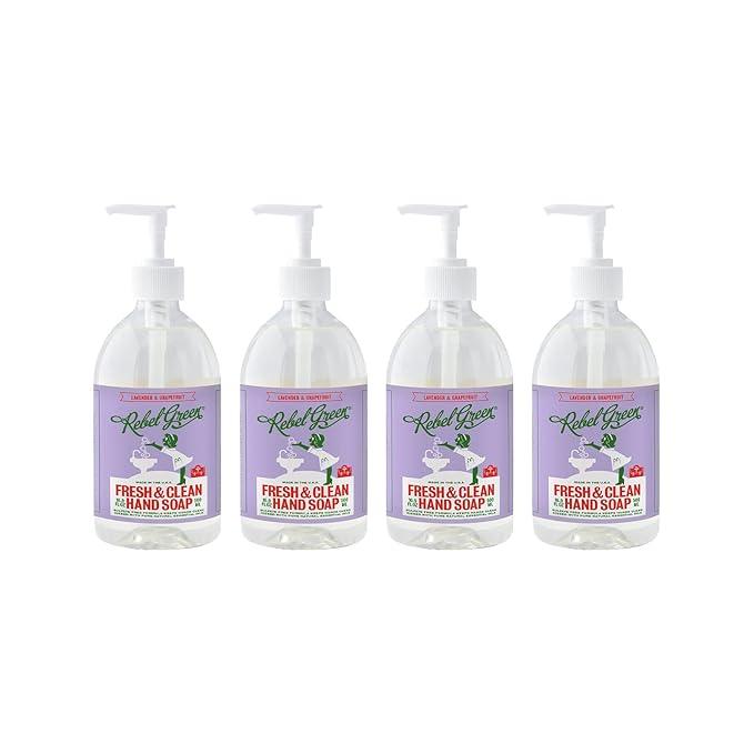 Rebel Green Liquid Hand Soap - Moisturizing Natural Bathroom & Kitchen Liquid Soap - Gentle Household Hand Wash (Lavender & Grapefruit, 16.90 Fl Oz (Pack of 4)) - ModernBath