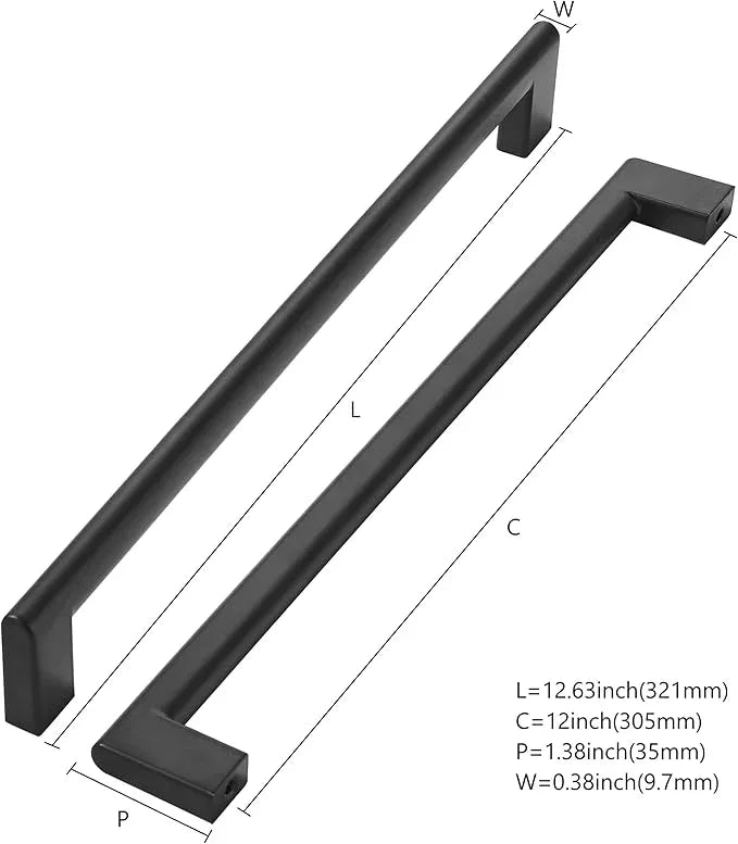 khtumeware 12 Inch Hole Center 6 Pack Matte Black Cabinet Pulls Heavy Duty Solid Kitchen Drawer Handle, Hardware for Bathroom, Drawer, Cabinet, Door Cabinet - ModernBath