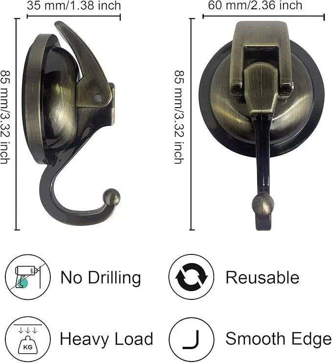 Heavy Duty Suction Cup Hooks for Shower, Bathroom Robe - Vacuum Glass Hooks, Reusable, No Hole Punched, for Garland Decoration (Bronze, 2 Pack) - ModernBath