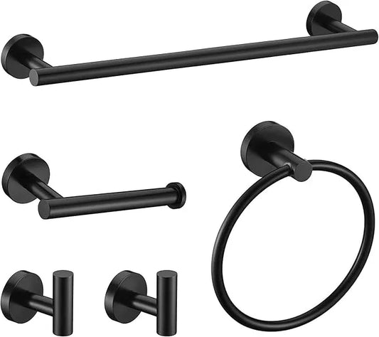 5 Pieces Matte Black Bathroom Hardware Accessories Set, SUS304 Stainless Steel 24 Inch Bath Towel Bar Set, Round Bathroom Towel Holder Set, Towel Racks for Bathroom Wall Mounted - ModernBath