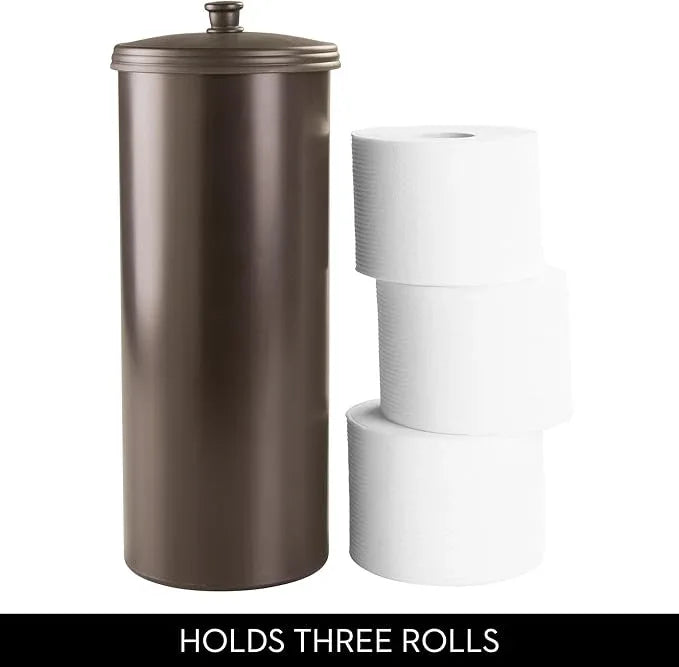 iDesign Freestanding Bathroom Toilet Paper Storage Holder with Lid for 3 Extra Rolls, 2-Pack, Bronze - ModernBath