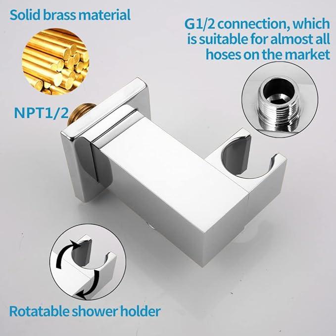 AYIVG Bathroom All Brass Wall Mount Adjustable Hand Held Shower Head Bracket Holder, Chrome Finish - ModernBath