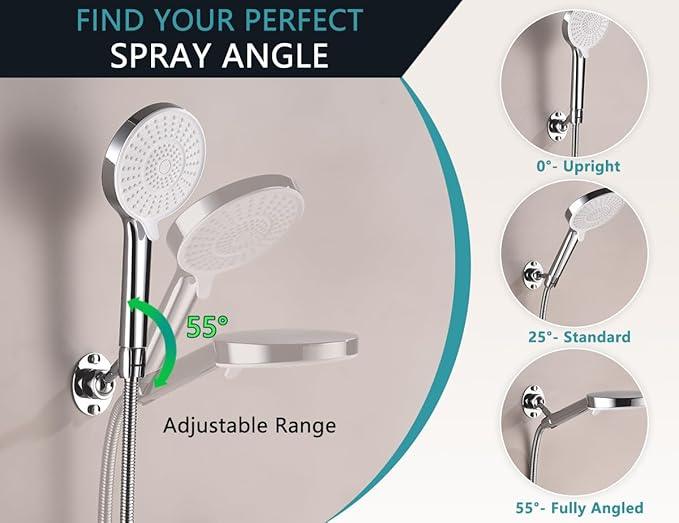 Adjustable Shower Head Holder Wall Mount, Solid Brass Handheld Shower Bracket with Screw Mount for Most Sprayers, Shower Wand Holder, Pivot Ball Joint Design(Chrome Finish) - ModernBath