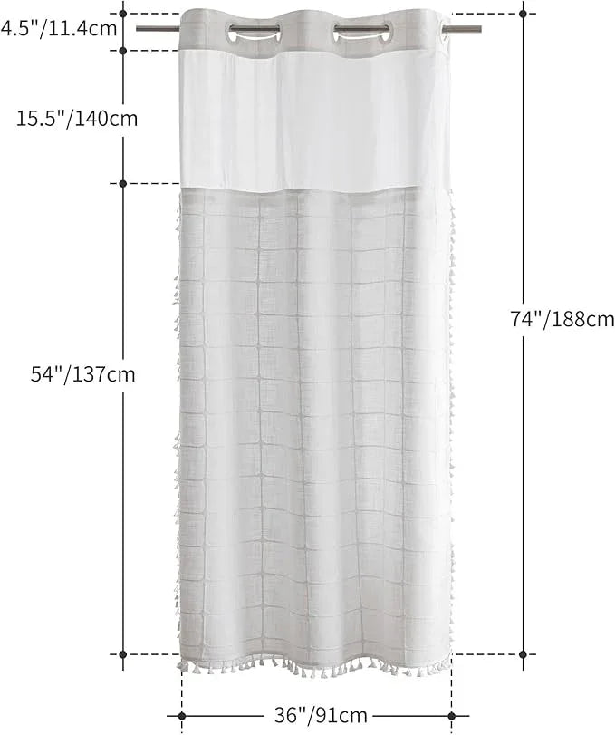 River Dream White Farmhouse Shower Curtain with Snap-in Liner, No Hooks Needed,with Magnets,with Tassels,Water Repellent&Machine Washable,36x74Inch - ModernBath