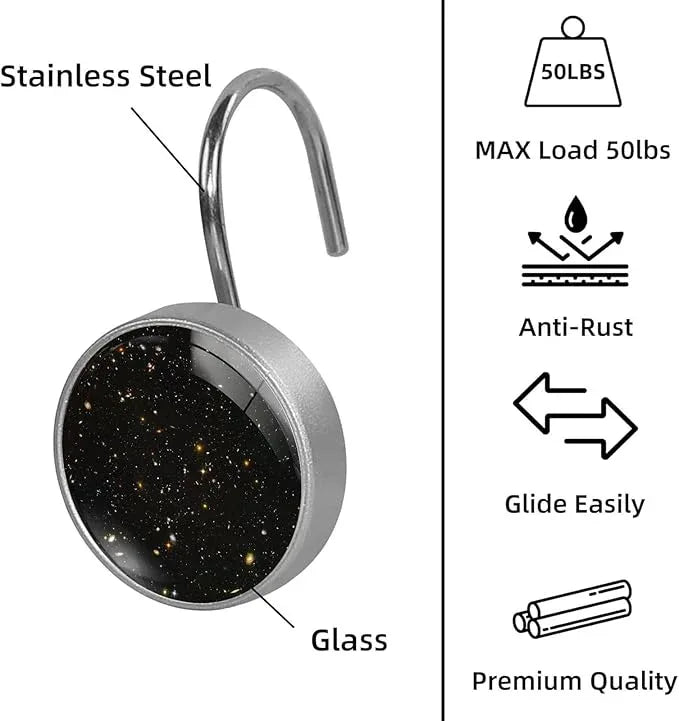 Universe Galaxy Shower Curtain Hooks Set of 12 Rustproof Metal Shower Hooks for Curtains Rods Shower Curtain Rings for Bathroom Living Room Bedroom Decor - ModernBath