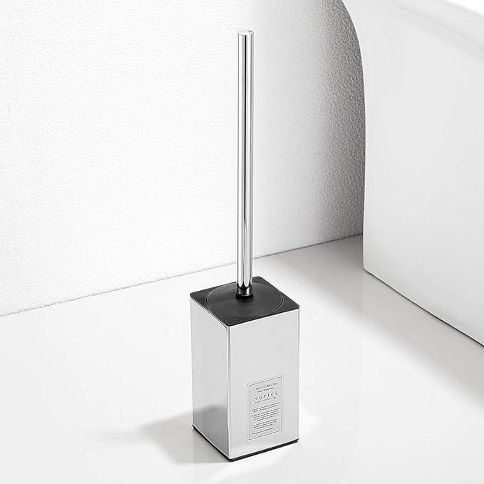 Freestanding Toilet Brush Holder for bathrooms 304 Stainless Steel Toilet Brush Stand Square Storage and Organization Rust Resistant 17-inch high Polished Chrome Finished - ModernBath