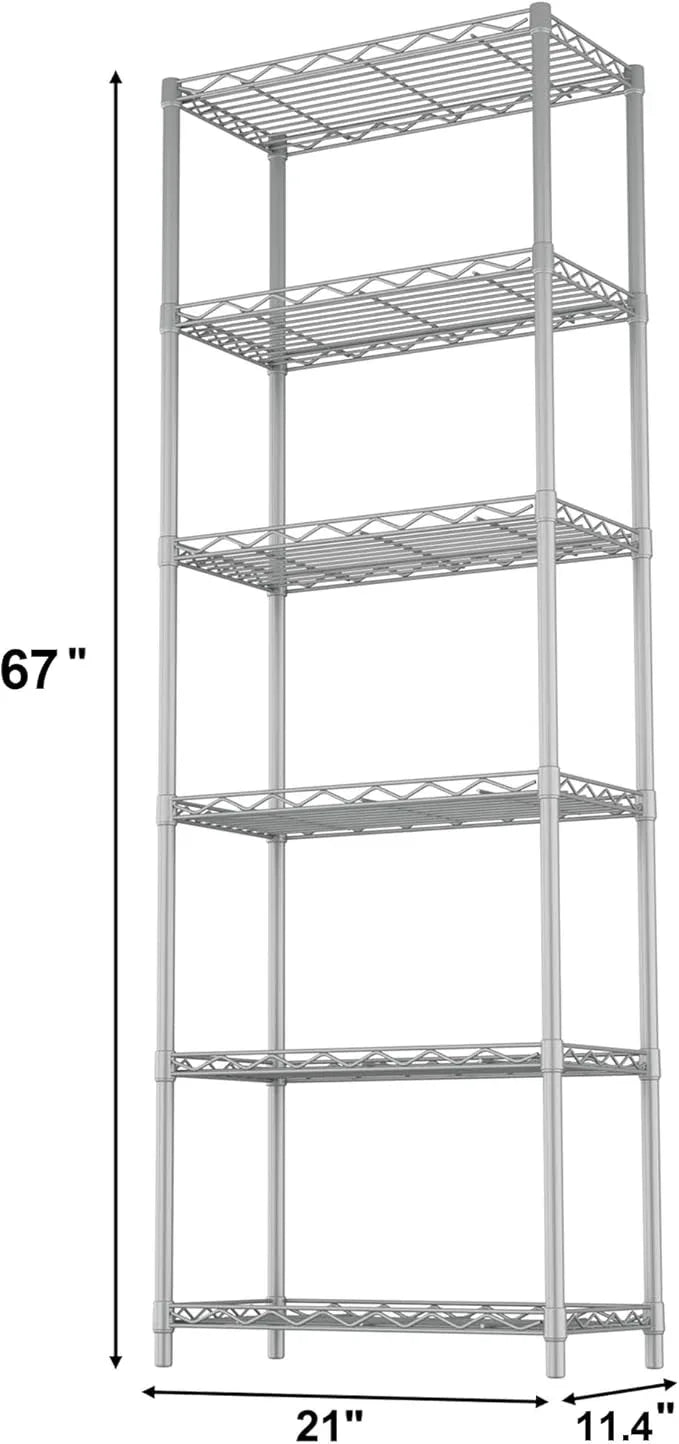 HOMEFORT 6-Tier Wire Shelving, 6 Shelves Unit Metal Storage Rack, Closet Shelves for Kitchen, Pantry, Closet, Bathroom, 14" D x 21" W x 75.6" H (Grey) - ModernBath