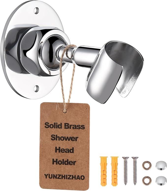 Adjustable Shower Head Holder Wall Mount, Solid Brass Handheld Shower Bracket with Screw Mount for Most Sprayers, Shower Wand Holder, Pivot Ball Joint Design(Chrome Finish) - ModernBath