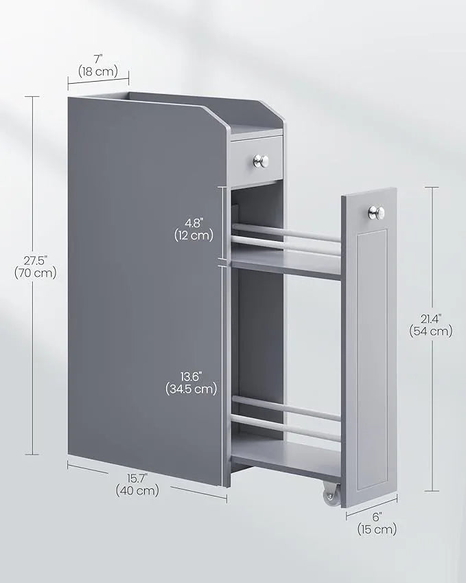 VASAGLE Slim Storage Cabinet, Narrow Storage Organizer with Slide Out Drawers, Freestanding Toilet Paper Holder, Small Space Skinny Cabinet for Bathroom Kitchen Corner, Dove Gray UBBC847G02 - ModernBath