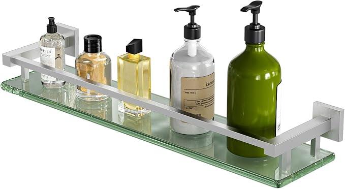 Alise Bathroom Shelves,Brushed Nickel Glass Shelf for Bathroom, Modern Floating Shelves,20 inch - ModernBath