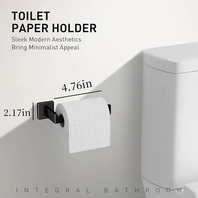 Bathroom Accessory Towel Bar Set: 5 Pieces Matte Black Square Bathroom Hardware SUS304 Stainless Steel - 24 Inch Wall Mounted Towel Rack&Toilet Paper Holder&Towel Ring and Towel Hook - ModernBath