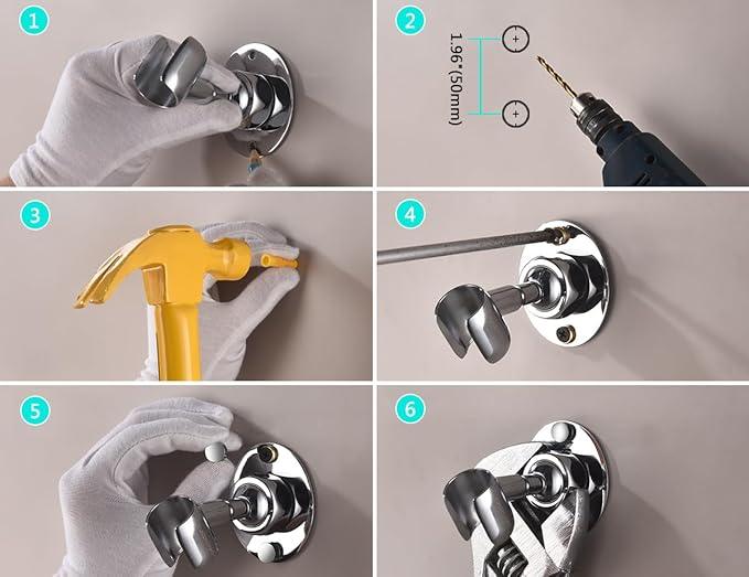 Adjustable Shower Head Holder Wall Mount, Solid Brass Handheld Shower Bracket with Screw Mount for Most Sprayers, Shower Wand Holder, Pivot Ball Joint Design(Chrome Finish) - ModernBath