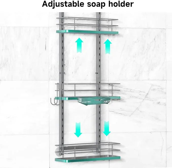 Shower Caddy Hanging (Silver), Adjustable Anti-Swing-Over The Shower Head Caddy, 3 Tier Height Bathroom Storage Organizer, Bathroom Shelves Basket Rack, Shower Caddies Rack with Adjustable Soap Basket - ModernBath