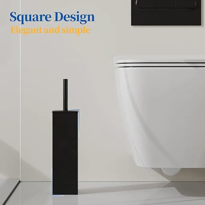 RUACQ Toilet Brush and Holder Set 2pcs,Square Toilet Bowl Brush for Bathroom with 304 Stainless Steel Handle Toilet Cleaner Brush with Durable Scrubbing Bristles,Splash-Proof (Matte Black) - ModernBath