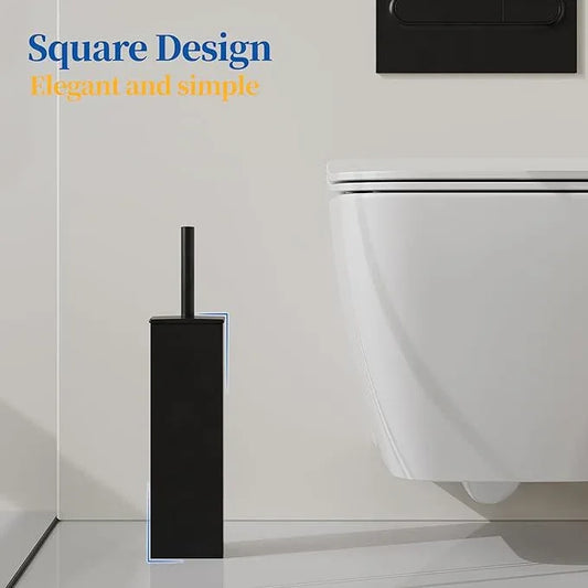 RUACQ Toilet Brush and Holder Set 2pcs,Square Toilet Bowl Brush for Bathroom with 304 Stainless Steel Handle Toilet Cleaner Brush with Durable Scrubbing Bristles,Splash-Proof (Matte Black) - ModernBath