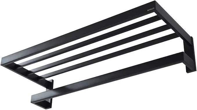Towel Racks for Bathroom, Square Modern Hotel Style Towel Shelf with Towel Bar, Bath Towel Holder Wall Mounted, 24Inch, Matte Black, No Assembly, 073100-MB Ler Series - ModernBath