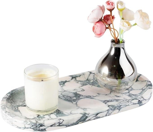 Koville Natural Marble Tray for Bathroom Countertop, Marble Vanity Trays for Perfume, Cosmetics, Jewelry, Decorative Tray for Dresser Organizer, Stone Storage Trays for Bathroom Decor(Grey) - ModernBath