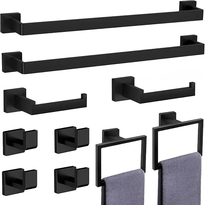 10-Pieces Matte Black Bathroom Accessories Set, Stainless Steel Bathroom Hardware Set, Towel Racks for Bathroom Wall Mounted 24 Inch Bath Towel Bar Set. - ModernBath