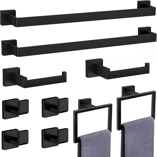 10-Pieces Matte Black Bathroom Accessories Set, Stainless Steel Bathroom Hardware Set, Towel Racks for Bathroom Wall Mounted 24 Inch Bath Towel Bar Set. - ModernBath